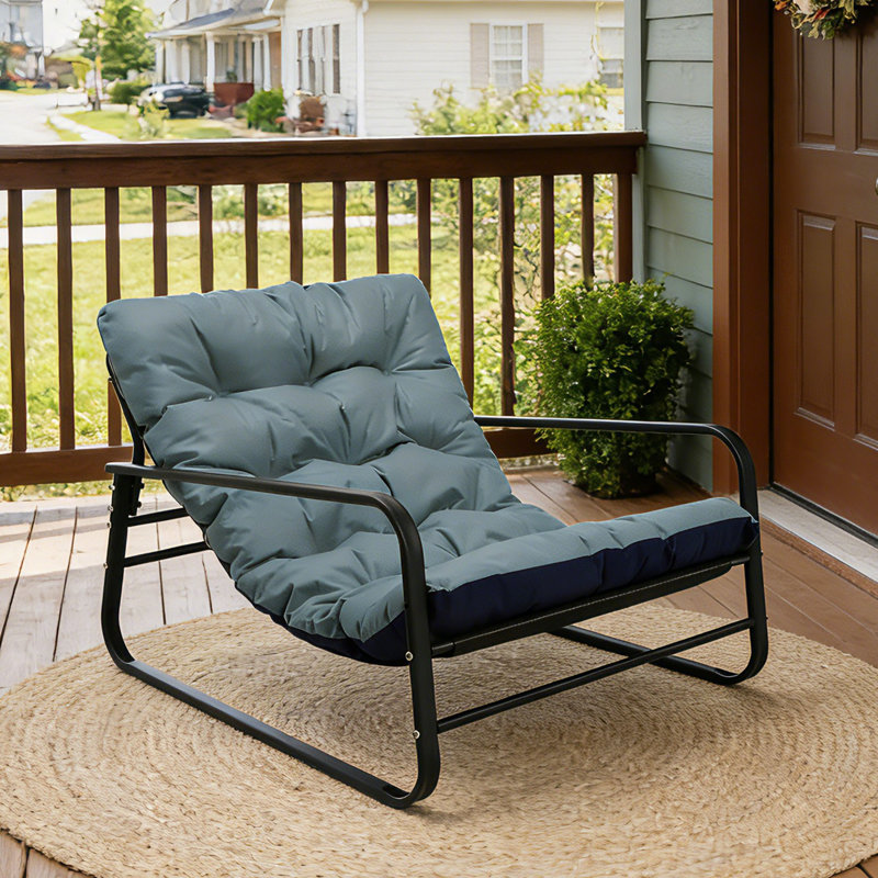 2-seater Steel Outdoor Recliner W/ Reversible Cushion - Garden, Patio & Balcony Lounge Chair, Blue