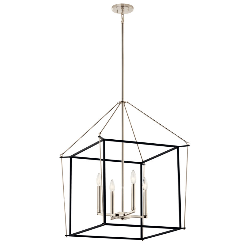 8 - Light Dimmable Lantern Square / Rectangle Chandelier, Polished Nickel, 70.25" H x 22.25" W x 5.25" D