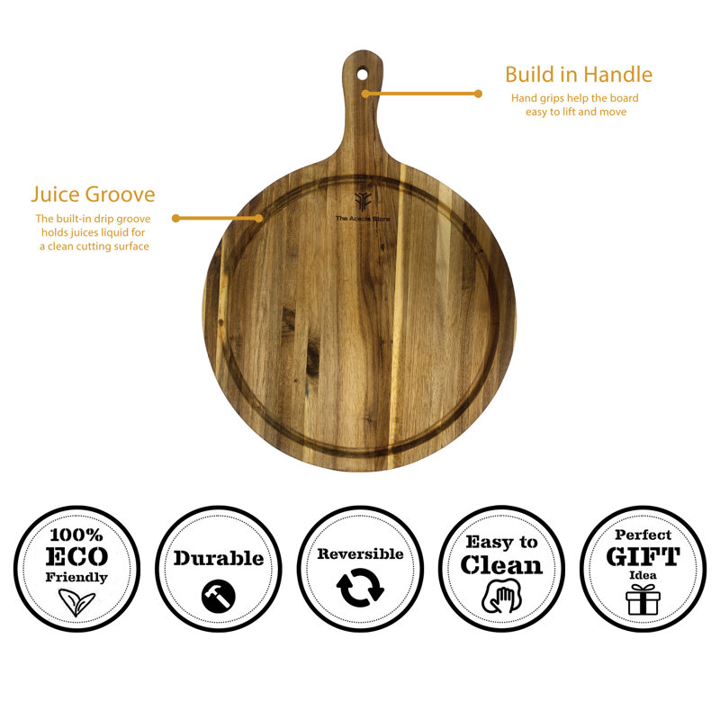 Acacia Wood Round Reversible Cheese Serving Board