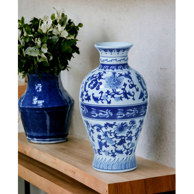 Vase en porcelaine 17 "avec motif floral