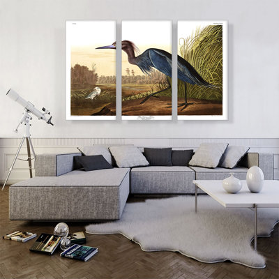 «Little Blue Heron» par James Audubon, ensemble de 3 reproductions d'art sur toile tendue