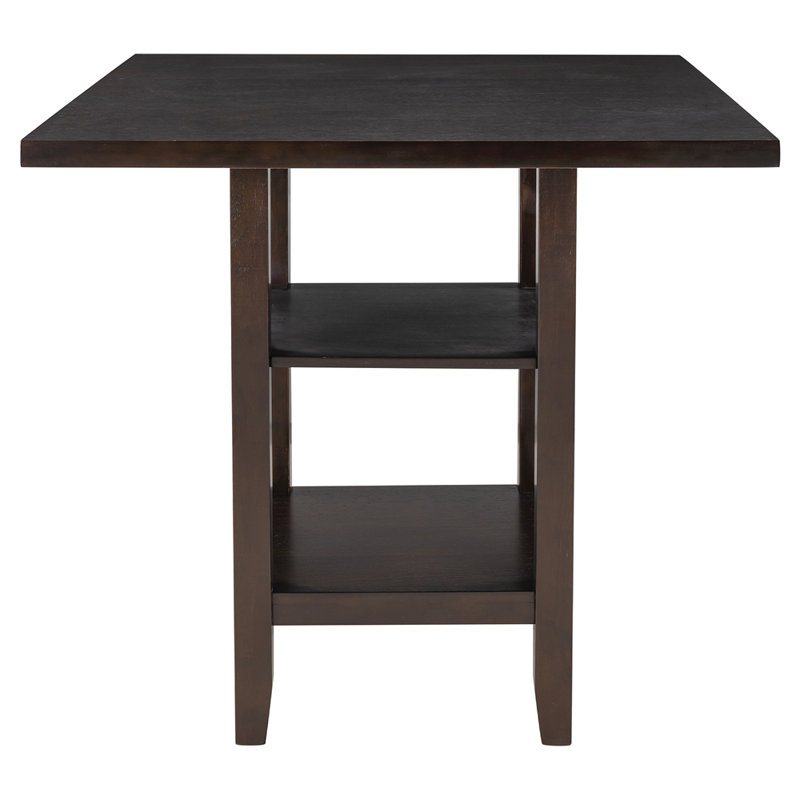 Table de salle à manger carrée en bois à hauteur de comptoir avec étagères de rangement à 2 niveaux