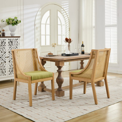 Chaises de salle à manger en rotin avec accoudoirs décoratifs