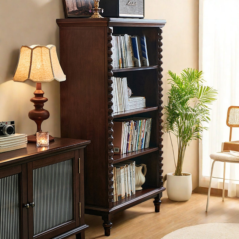 Bibliothèques rétro en bois massif noyer, (4 tablettes) H 53,9 po x l 29,9 po x P 15,7 po