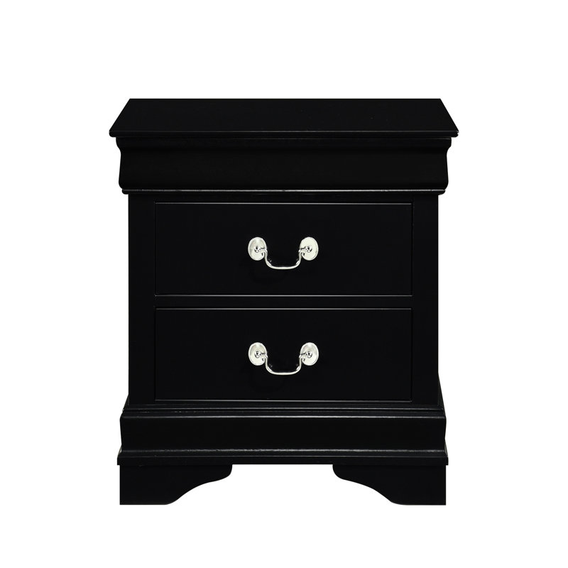 Table de chevet pour chambre à coucher - 2 tiroirs, fini bois noir, style traditionnel