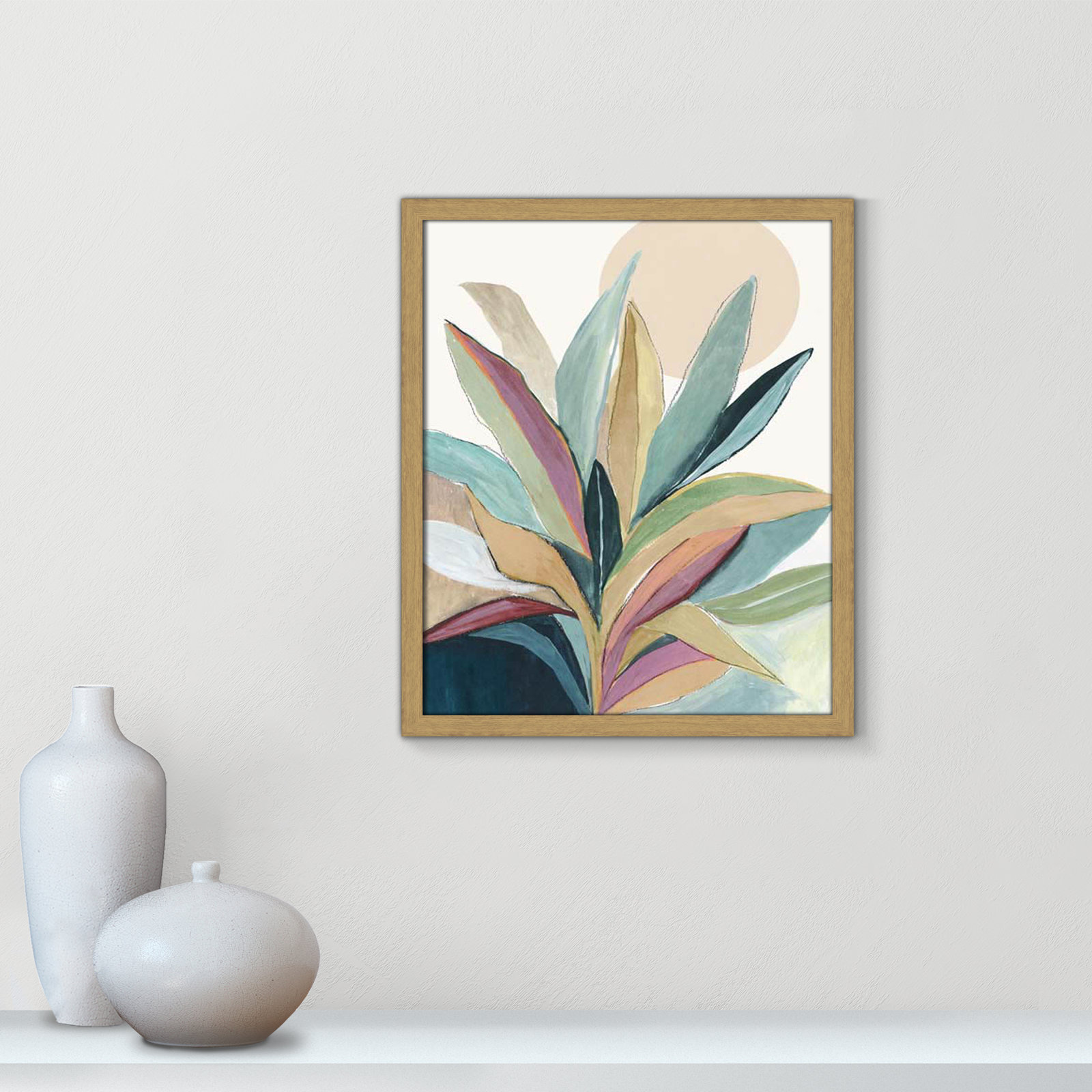 Sunny Bright Leaves I by Asia Jensen, Natural Slim Unmatted Picture Framed, 19" H x 16" W x 0.75" D
