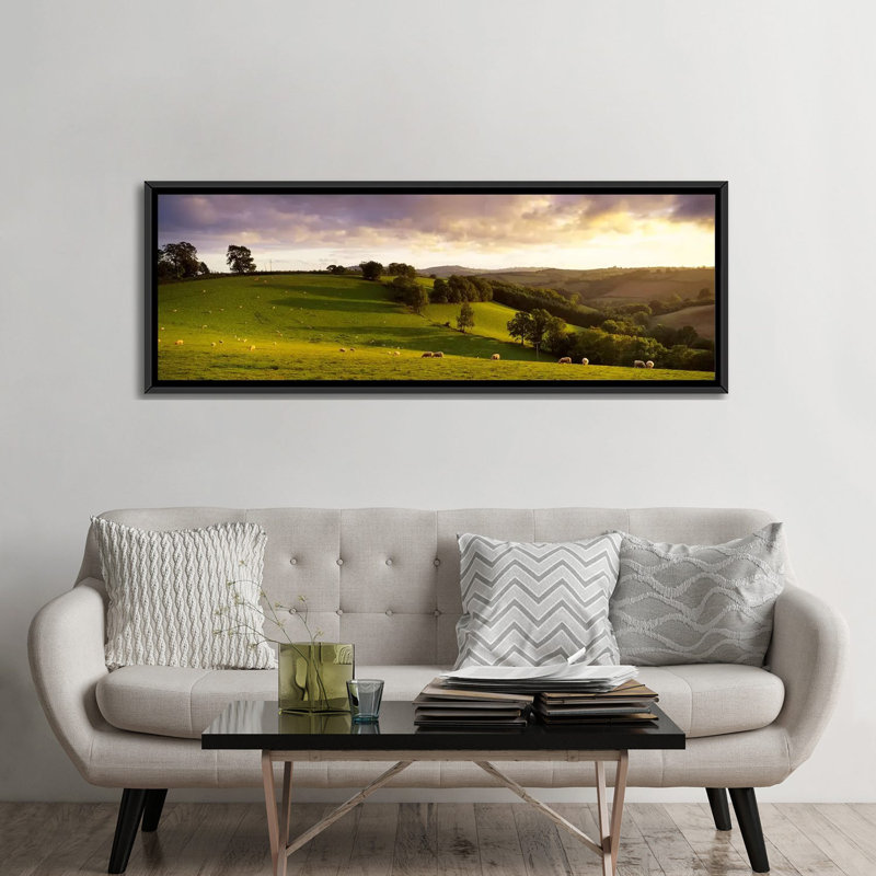 «Sheep Grazing in a Field, Bickleigh, Mid Devon, Devon, England», reproduction de photo sur toile, Toile tendue