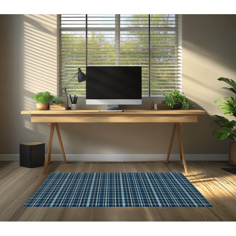 Tapis de bureau Rocky Tartan, L 3 pi x L 2 pi, Marine