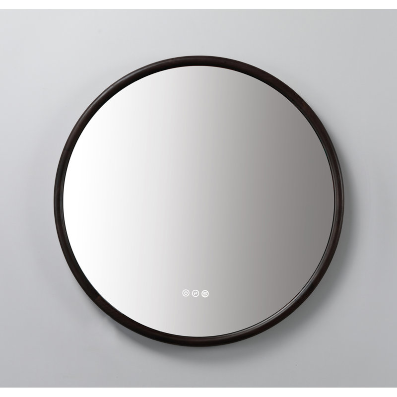 Zen LED Mirror, Dark Walnut, Round, 29.52" x 29.52"