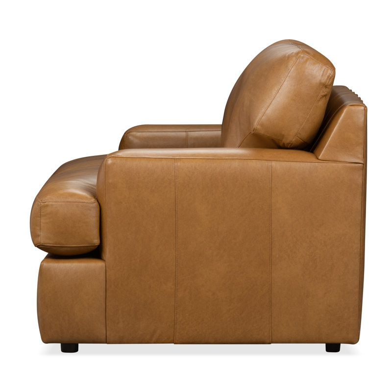 Cleo 84" Genuine Leather Queen Sleeper Sofa, Steamboat Caramel Genuine Leather