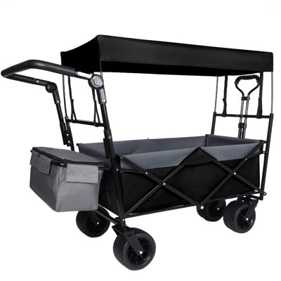 Avec poignée-poussoir, chariot pliable de 480 lb avec auvent, chariot de chariot avec roues tout-terrain de 7 po, chariot pliable léger, grande capacité pour le camping, le magasinage, les sports et le jardin