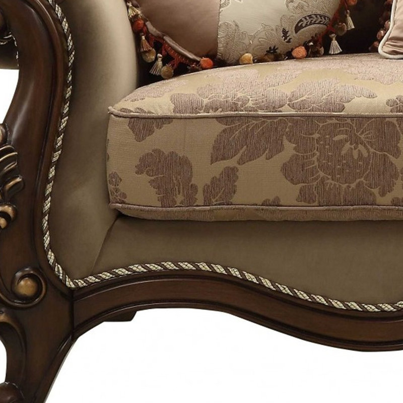 Causeuse et coussins décoratifs en velours doré 69 po, Beige