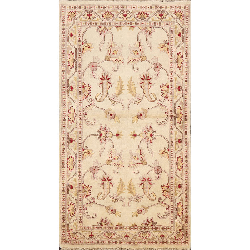 Tapis unique en laine noué à la main beige et rouge nouvel âge 3 pi x 5 pi 4 po