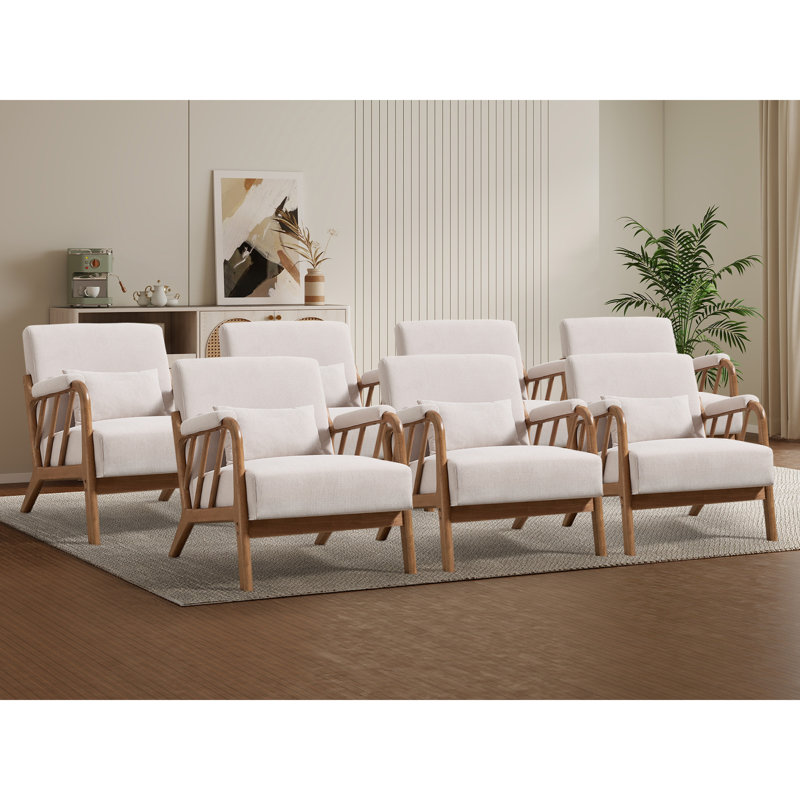 27.17" Wide Modern Upholstered Solid Wood Accent Chair With An Extra Pillow(Set of 7), Beige Corduroy