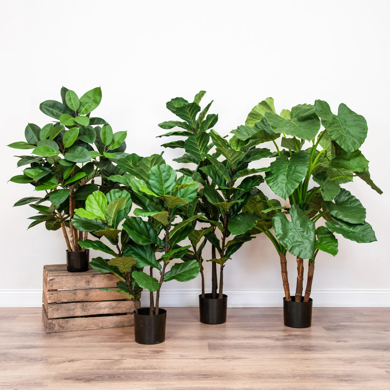 Faux Fiddle Leaf Fig Tree in Pot Liner, 130cm H x 80cm W x 80cm D