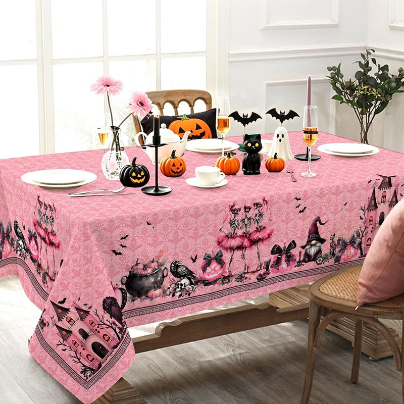 Nappe d'Halloween noire et rose, avec citrouille, fantôme, crâne et toile d'araignée, décoration rectangulaire pour les fêtes d'Halloween, les maisons hantées, les salles à manger et les réunions saisonnières.