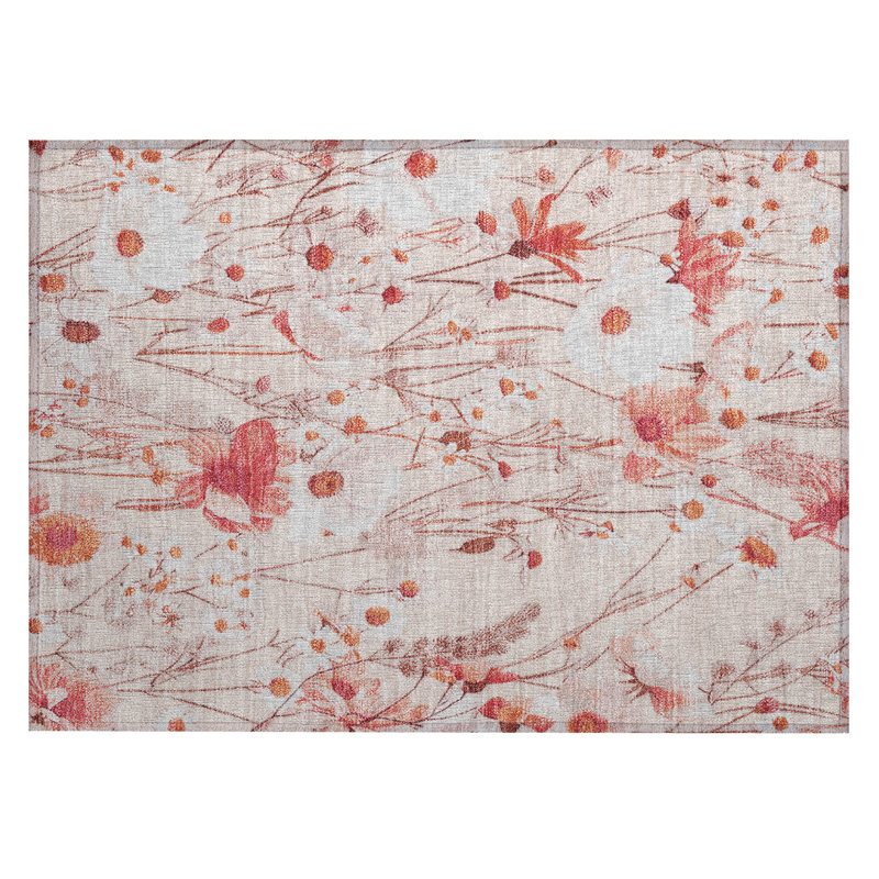 Machine Washable Indoor/Outdoor Claudian ACN1504 Salmon Rug, Rectangle 1'8" x 2'6"