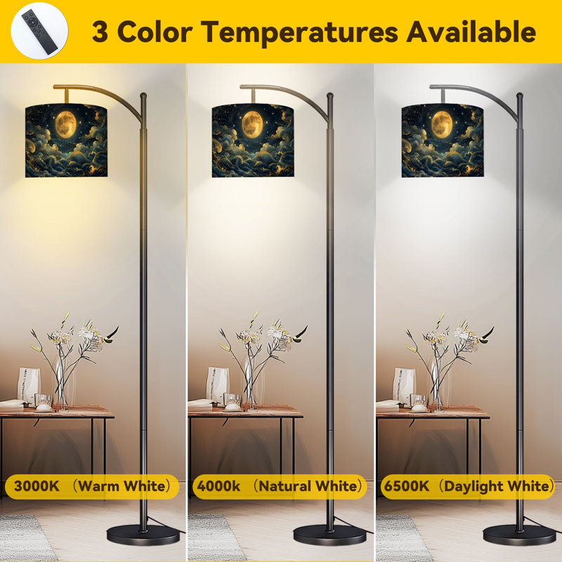 Lampe sur pied à DEL à intensité variable, pleine lune dorée, abat-jour réglable en hauteur avec télécommande, pour le salon, la chambre et le bureau