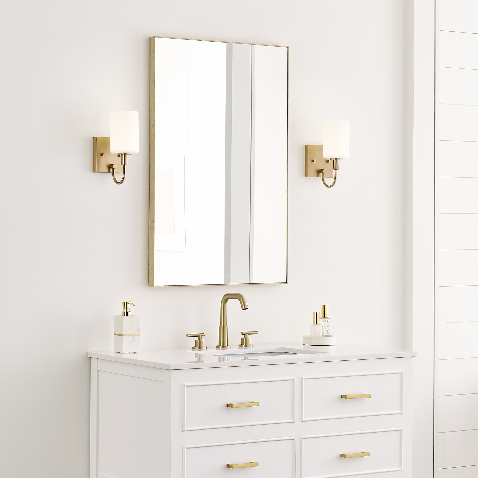 Rowley Dimmable Bath Sconce, Satin Brass