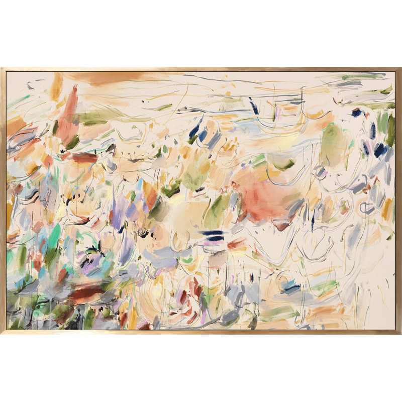 «Field of Blooms», peinture sur toile à cadre flottant, Encadrement doré