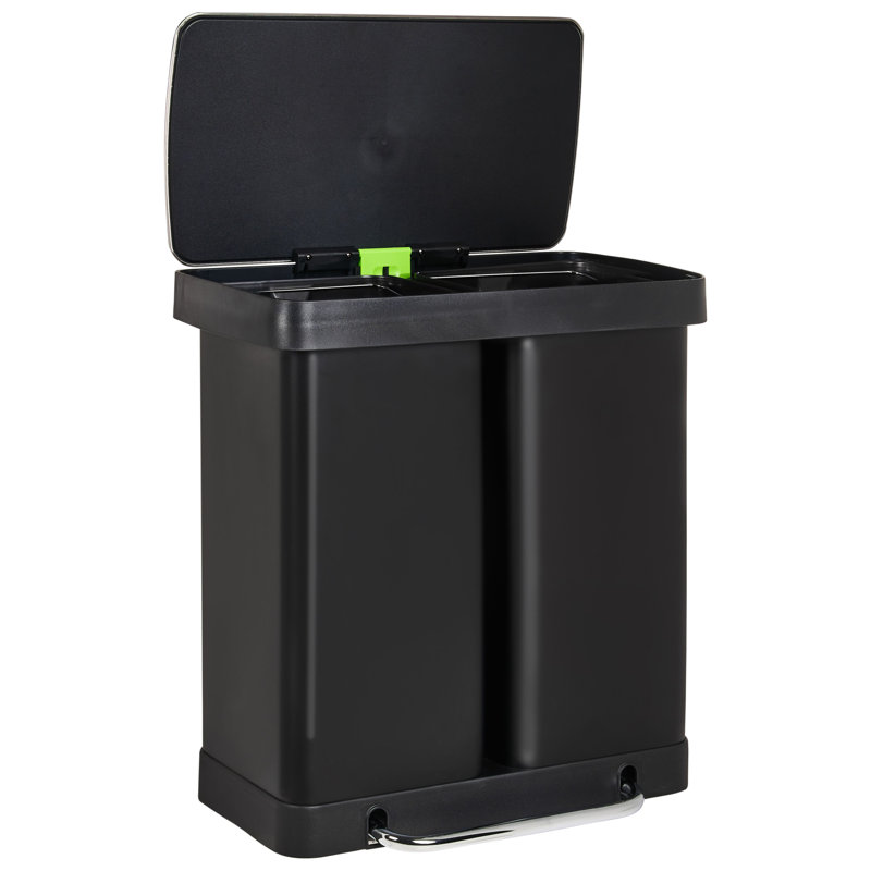 Double Pedal Waste Bin 60 L ECOSORT Metal, Black