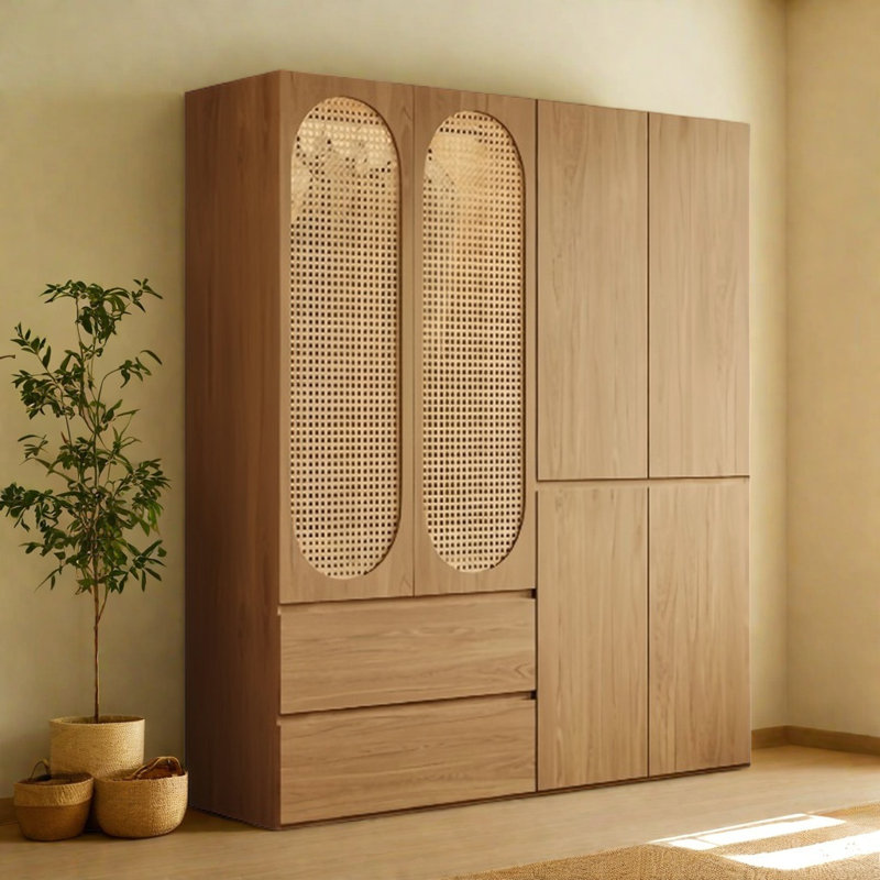 Armoire classique en rotin tissé, H 78,74 po x l 74,8 po x P 23,62 po