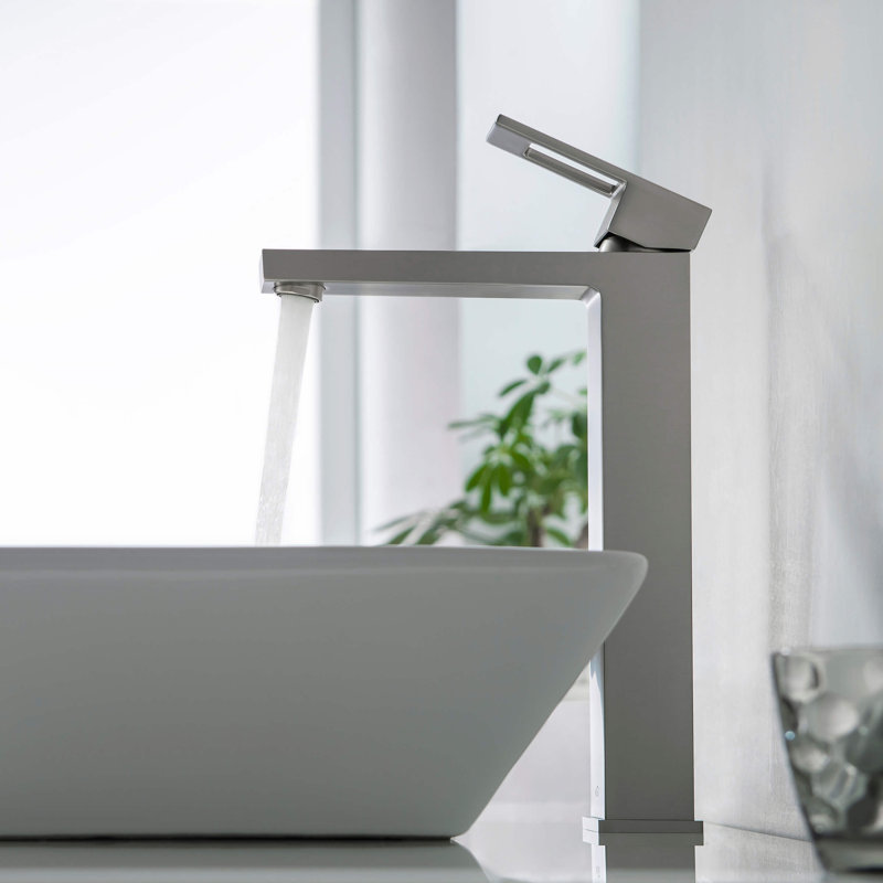 Cube Single-handle Bathroom Faucet, Brushed Nickel, Without Pop Up Drain