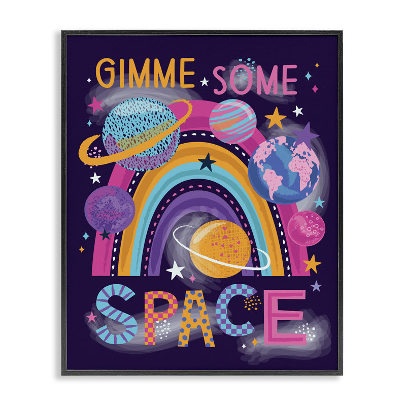 «Gimme Space Planets & Rainbow», art de la giclée encadrée par Lisa Perry White, Giclée encadrée noir minuit