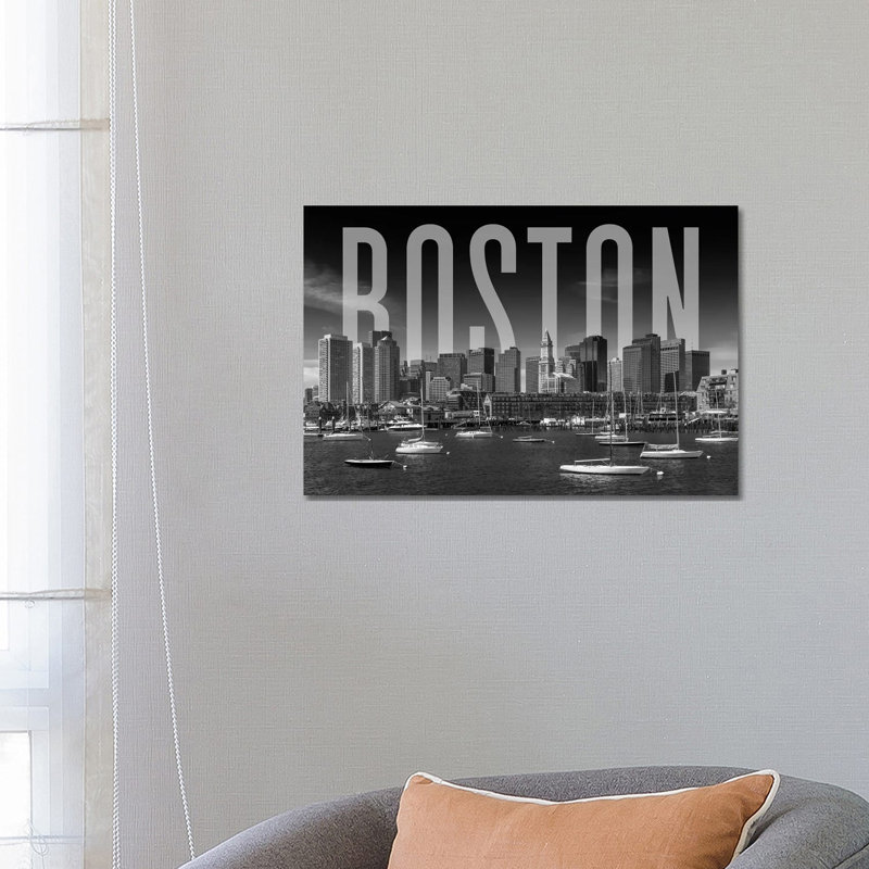 Skyline Of Boston Monochrome - Wrapped Canvas Print, 66.04 cm H x 45.72 cm W x 3.175 cm D