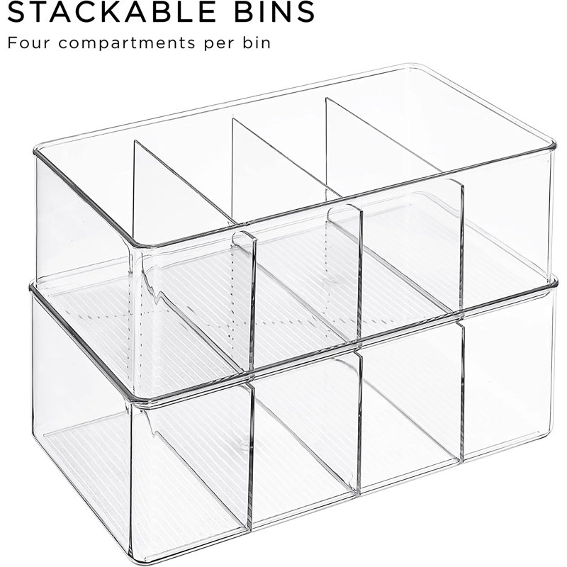 Clear Plastic 4-Compartment Organizer Bins for Kitchen & Pantry