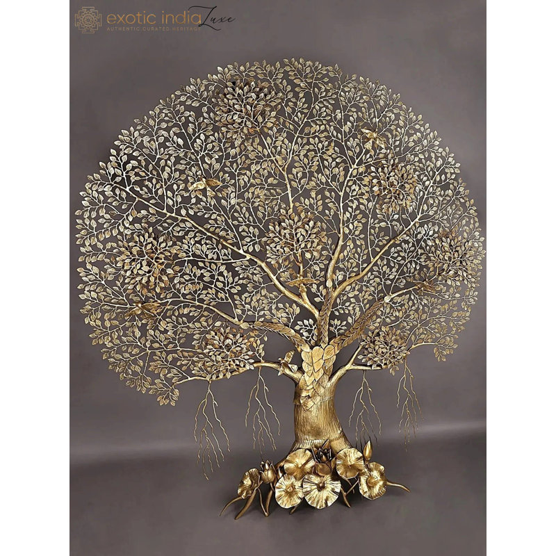75" Super Large Brass Tree of Life Wall Art – Handmade Statement Sculpture with Birds & Lotus, Luxury Wall Hanging for Living Room or Lobby