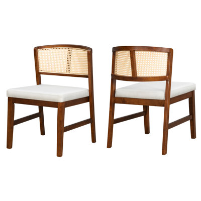 Chaises de salle à manger en noyer (lot de 2), revêtement en tissu, dossier incurvé, structure en hévéa, idéales pour le salon, le bureau et la chambre, grand coussin d'assise rembourré, style cuisine avec dossier couleur bois dur.
