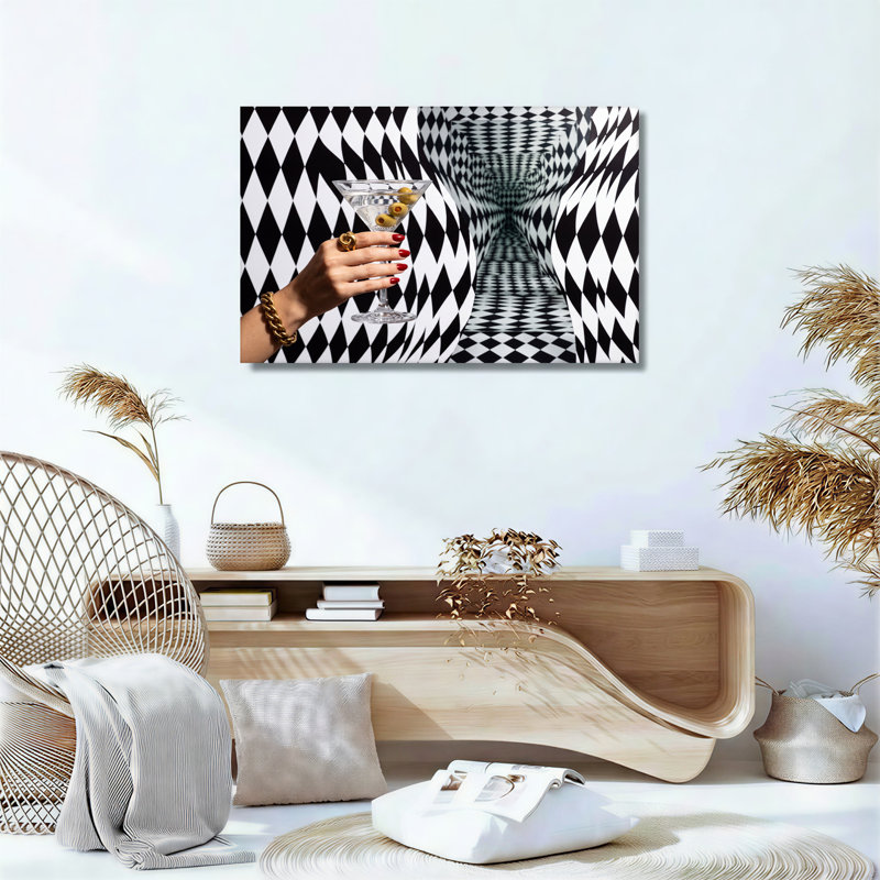 Art mural sur toile Martini Glass avec olives en noir et blanc, H 28 po x l 40 po