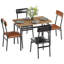 Ensemble table et chaises 5 pièces pour 4 personnes, gain de place - Plateau en bois brun moderne, structure en métal, 4 chaises rembourrées en polyuréthane - Montage facile, idéal pour la cuisine et la salle à manger - 2 chaises marron + 2 chaises noires-562867009-562867012