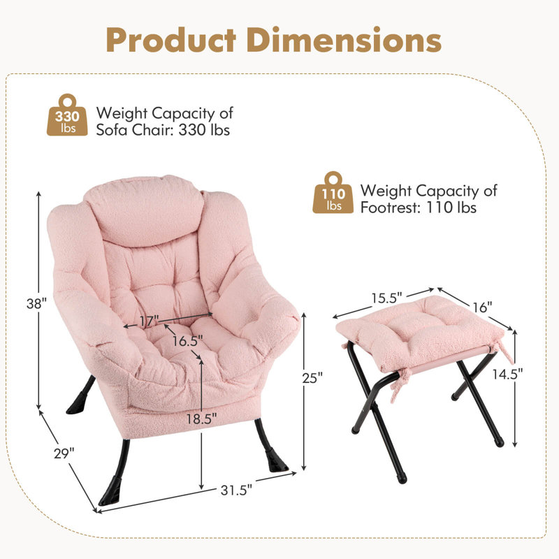 Fauteuil d'appoint avec repose-pieds et poche de rangement George Oliver, Coton rose