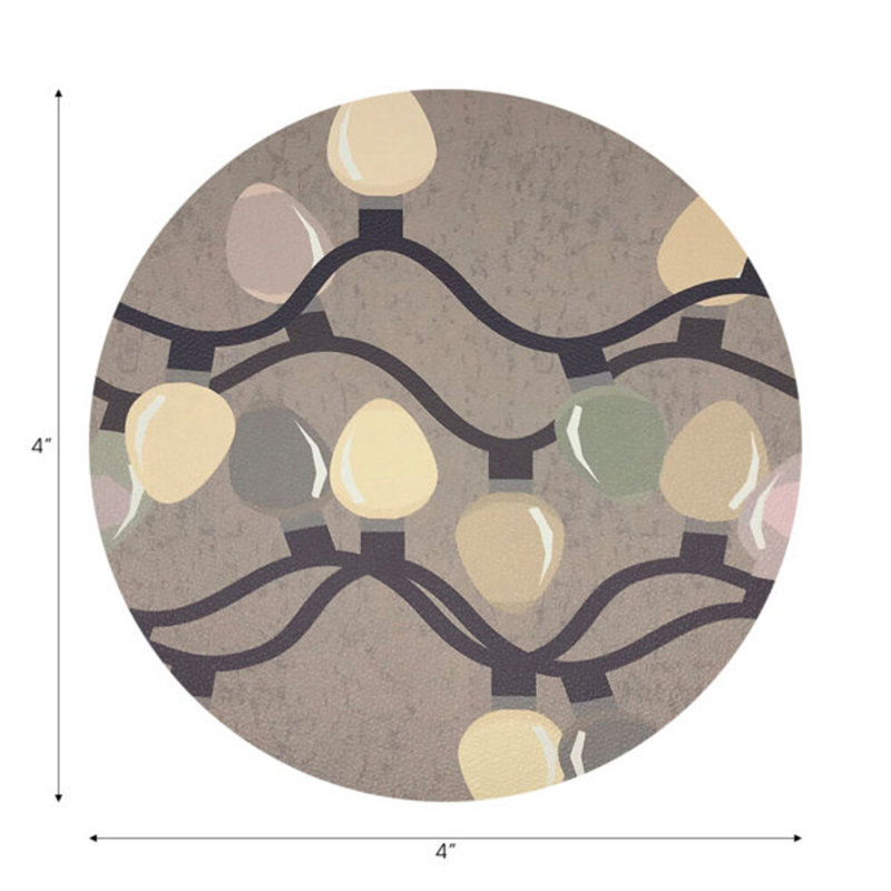 Xmas Tangle Black Vegan Leather Round Coasters, Neutral