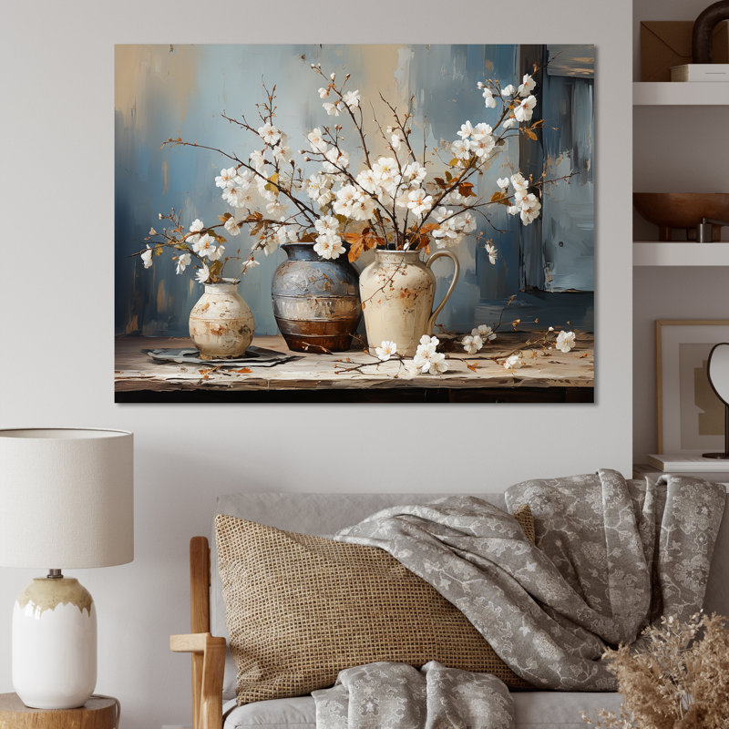 Pottery And Flowers Still Life I - Trees Wall Art, 16" H x 32" W, Wrapped Canvas, No Frame