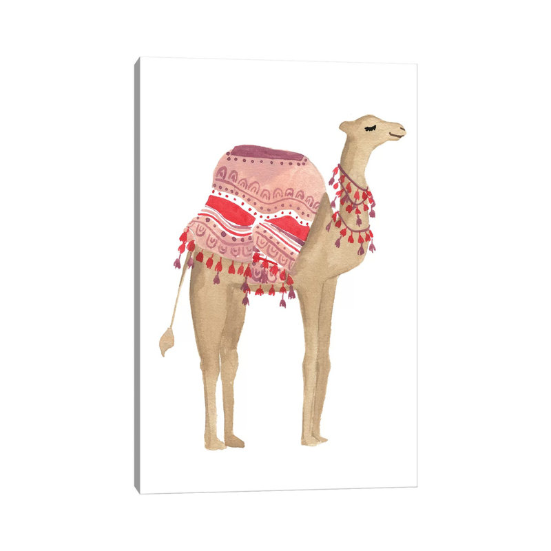 «Happy Camel I» par Sabina Fenn - peinture sur toile tendue, H 26 po x l 18 po x 1,5 po