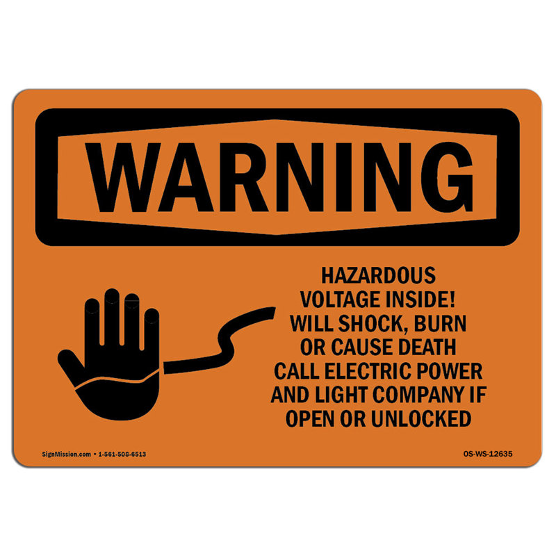 Panneau en aluminium «Hazardous Voltage Will Shock Burn» 12 x 18, H 12 po x l 18 po x P 0,1 po