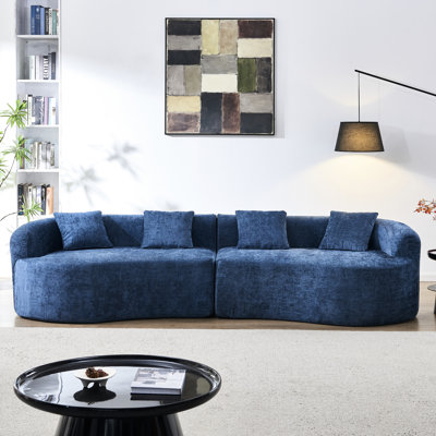 Canapé incurvé bleu en chenille, confort en mousse haute densité, aucun assemblage requis, 2 places pour le salon principal. Revêtement en chenille, mousse, outil inclus. Maisons urbaines