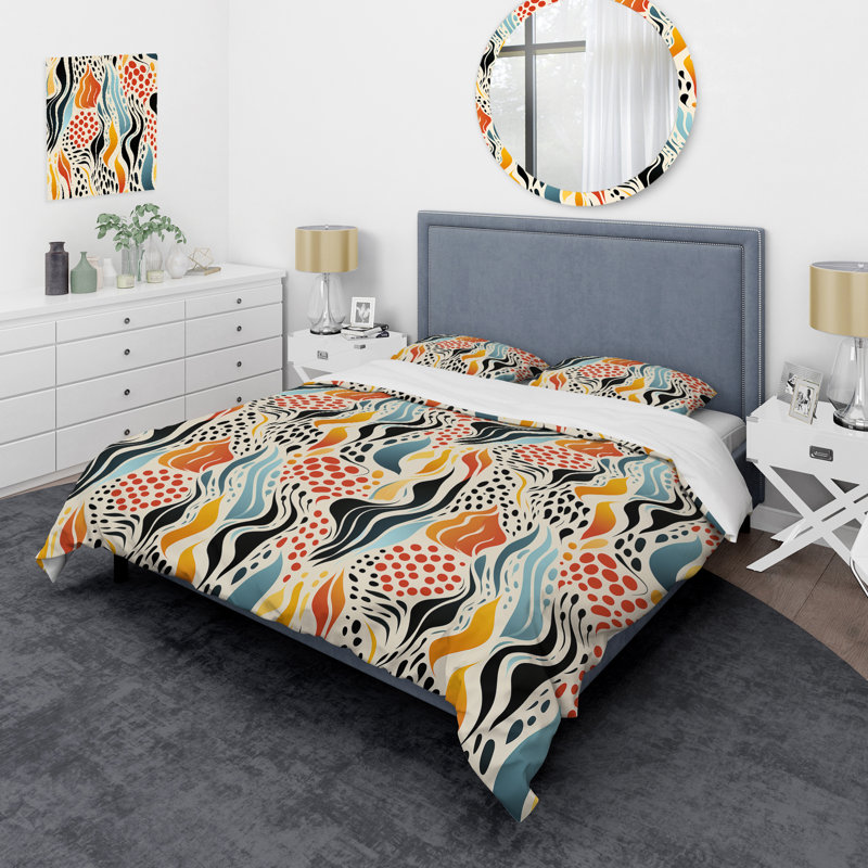 Ensemble de housse de couette Abstract Coral Reef Multicolor Azure, Housse de couette pour très grand lit et 2 très