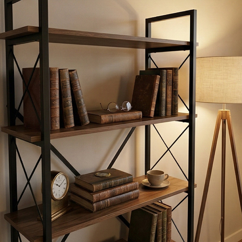 Bibliothèque étagère à 5 niveaux Urban Loft, Noir/noyer