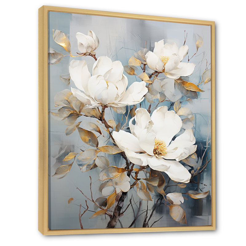 Minimalisme Magnolias sur toile, H 20 po x l 12 po x P 1 po, Cadre naturel flottant
