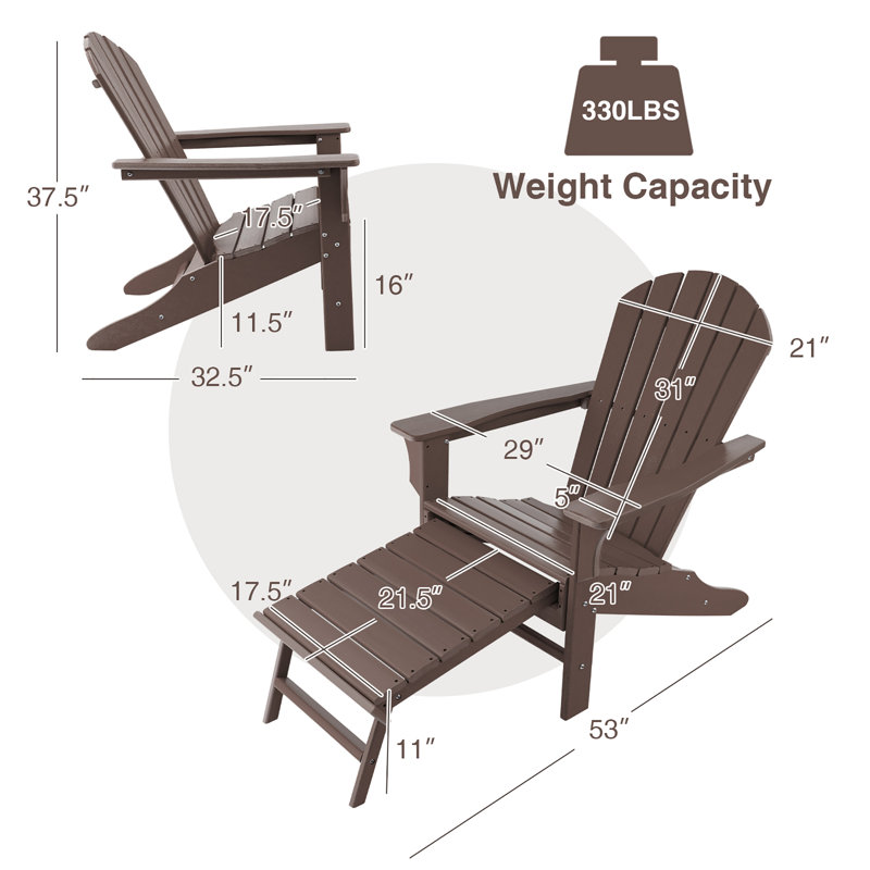 Chaise Adirondack rétractable en plastique avec repose-pieds Daylen, Café