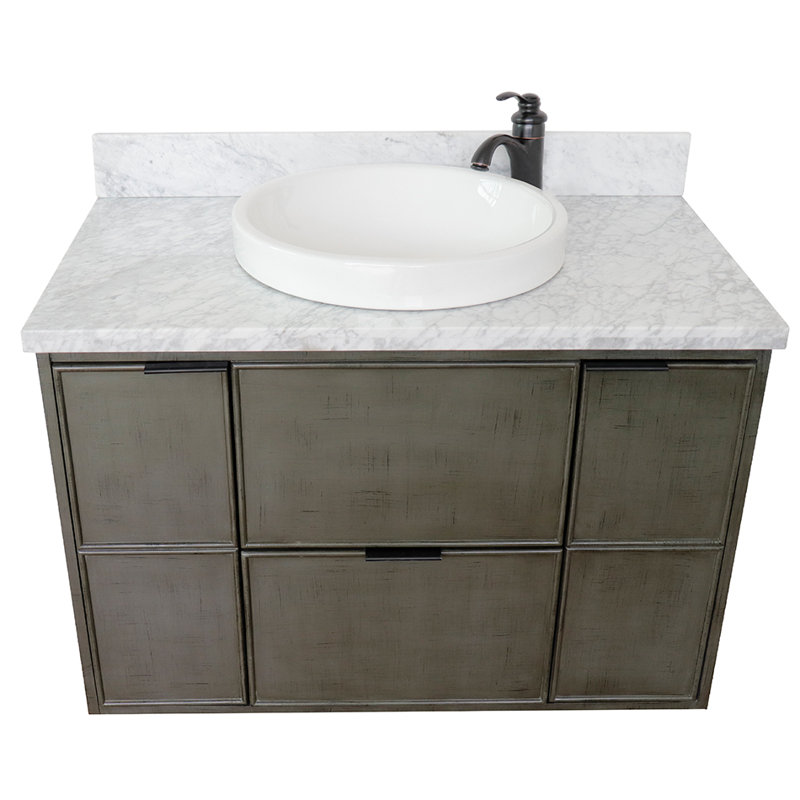 Ensemble de meuble-lavabo simple mural 37 "37", Marbre de Carrare blanc