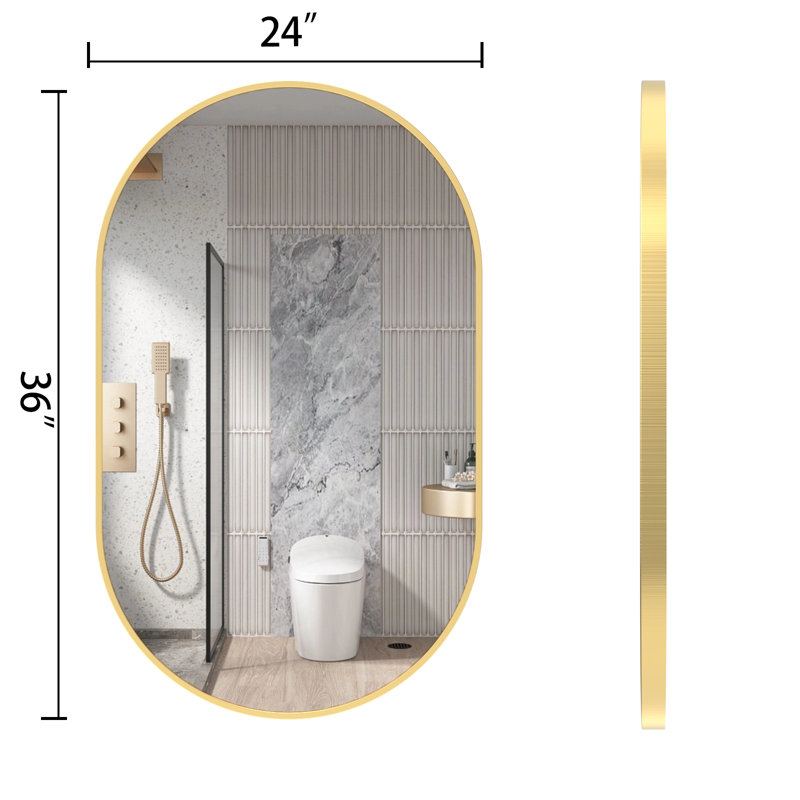 Latwanna Oval Metal Wall Mirror, Gold, 36" x 24"