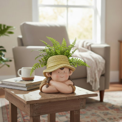 Magnesia Garden Girl With Hat Planter