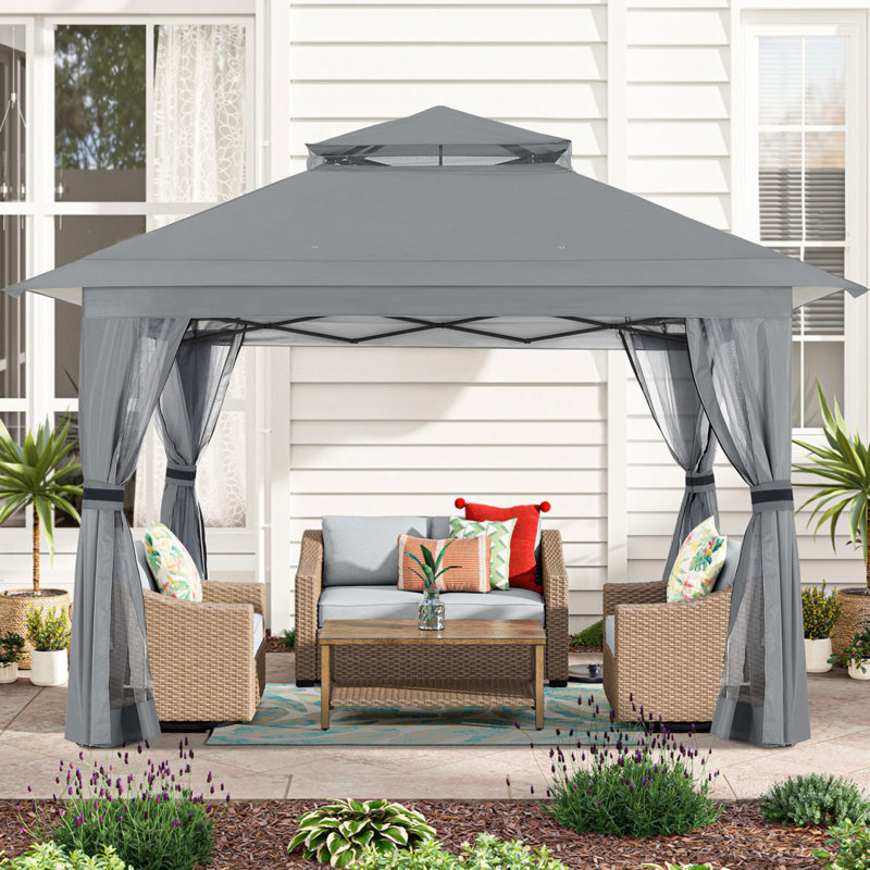 Pavillon de jardin MASTERCANOPY avec murs grillagés et toit ventilé, 13 pi x 13 pi, gris