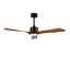 Ventilateur de plafond en bois massif à 3 tiges de 52 pouces avec kit d'éclairage à DEL à intensité variable, 6 vitesses DC, télécommande pour patio, salon, chambre à coucher, bureau, intérieur (noir mat + bois)-129418040-129418041