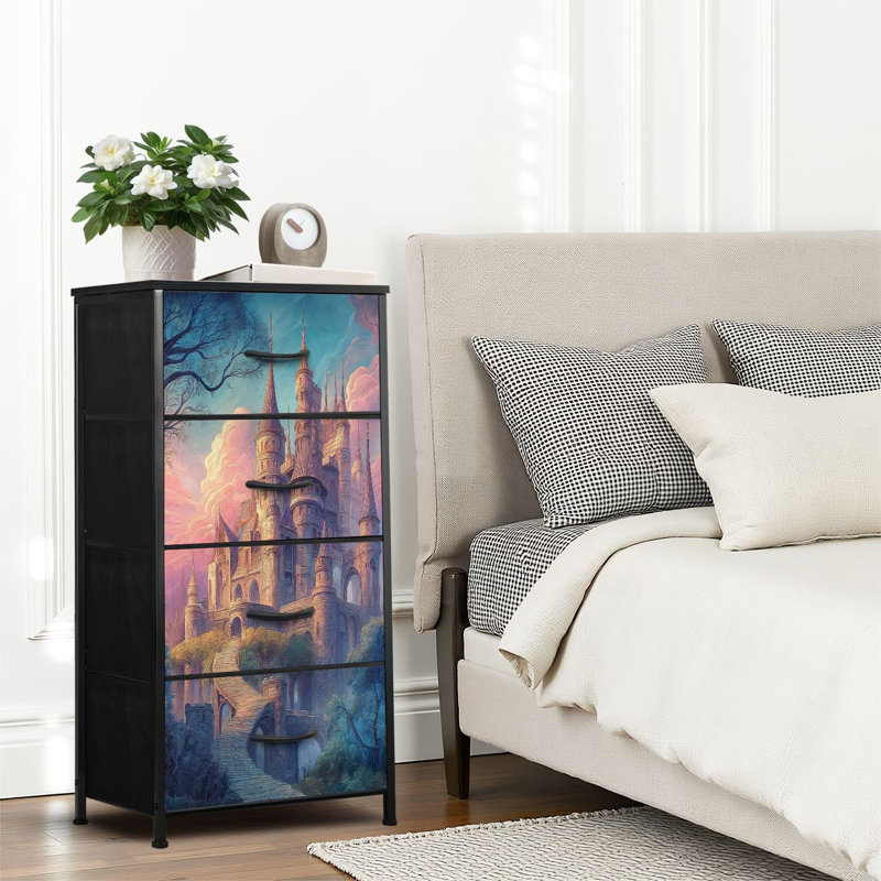 4 Drawer Dresser for Bedroom, Narrow Chest of Drawers, Wooden Top and Study Iron Frame 18"x37.5"-(WxH)